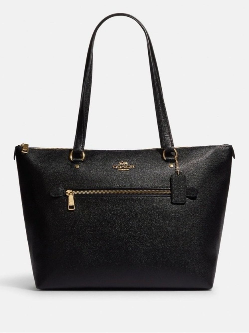 Coach Crossgrain Leather Gallery Tote in Black w/ Shiny Gold Hardware